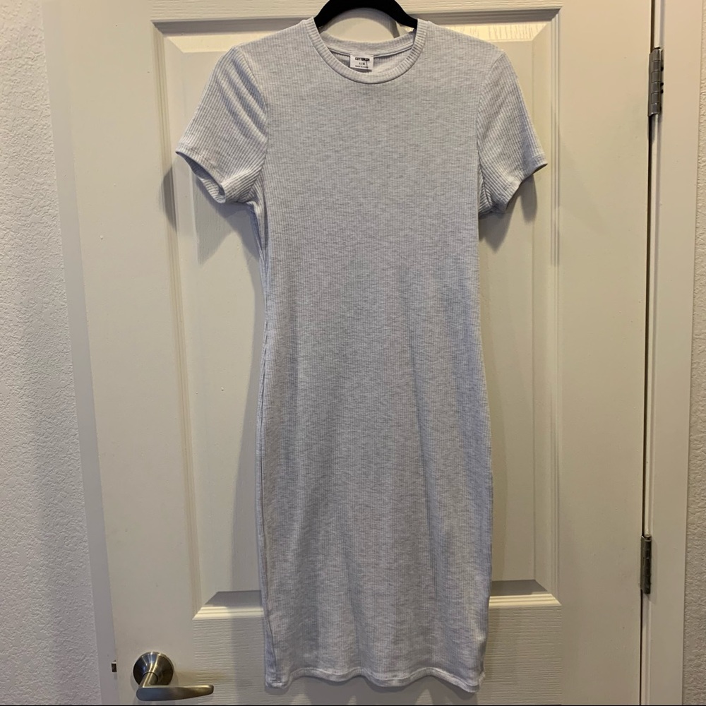 Cotton On Light Grey Short Sleeve Bodycon Midi Dress - Large